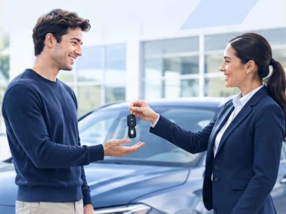 Asesora entregando las llaves del auto a un cliente